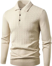 Beige sweater with collar on a white background