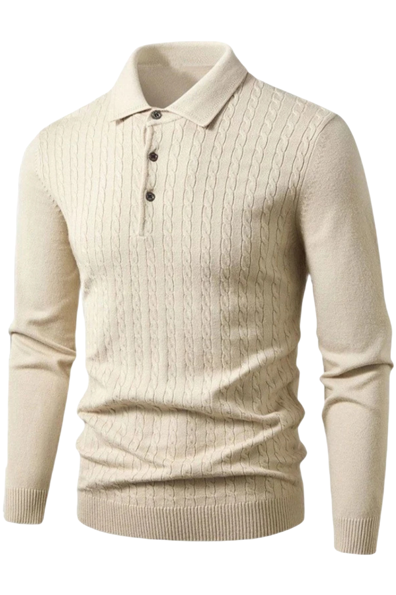 Beige sweater with collar on a white background