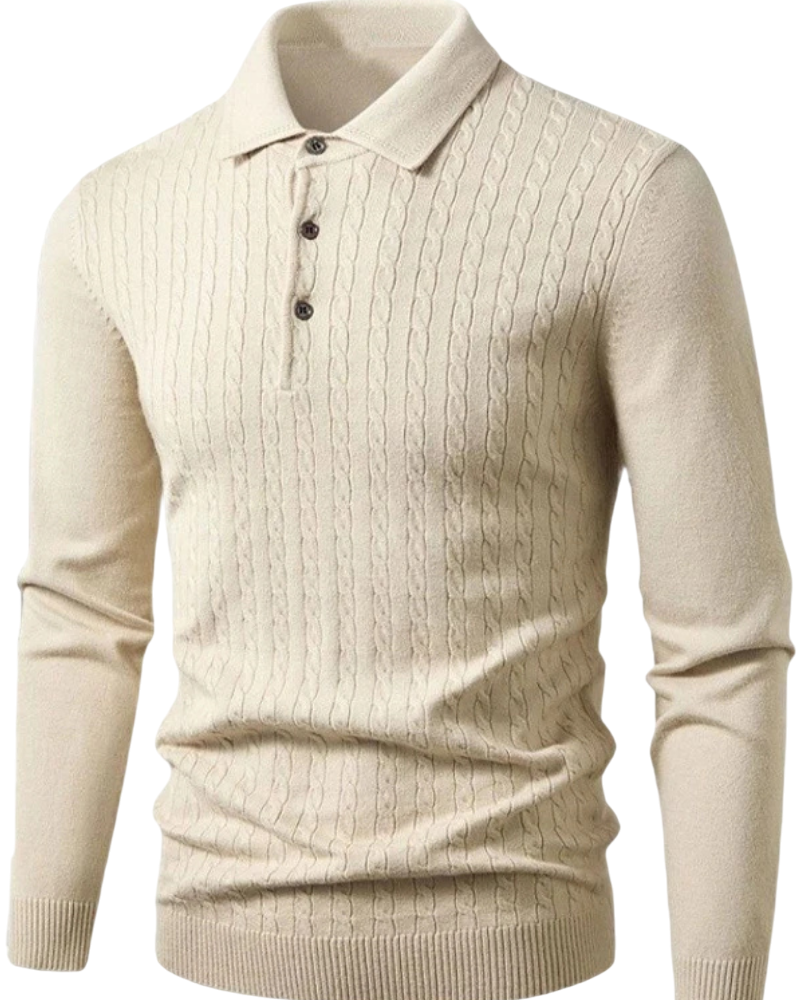 Beige sweater with collar on a white background