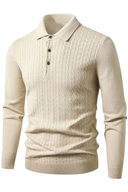 Beige sweater with collar on a white background