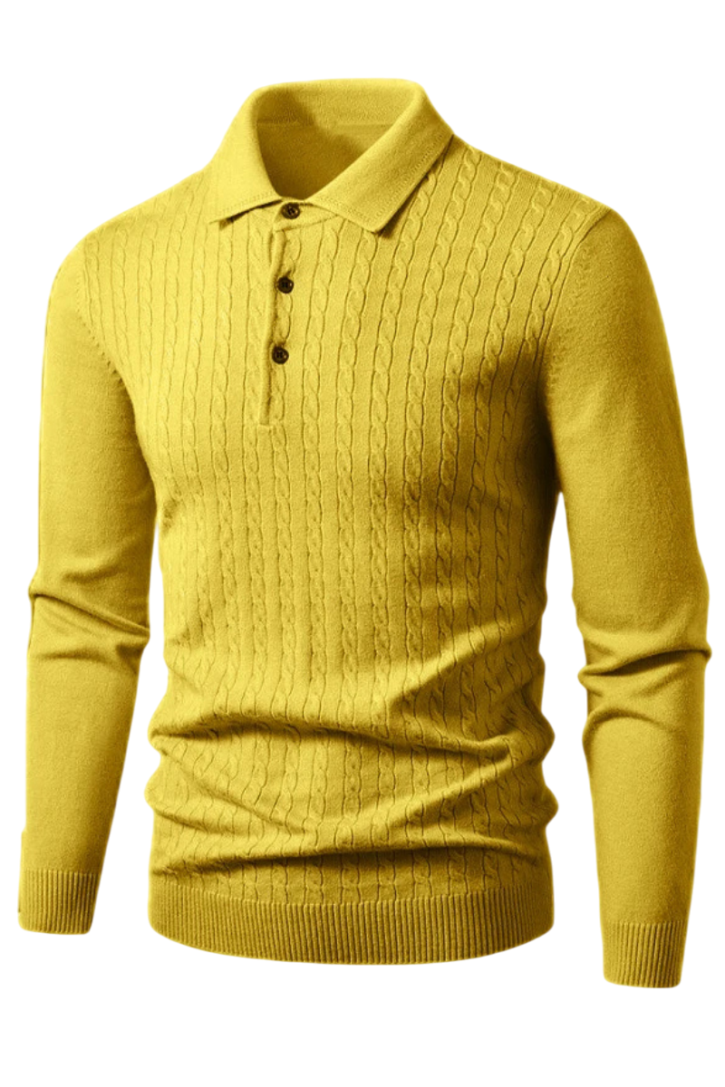 Yellow sweater with a collar on a white background