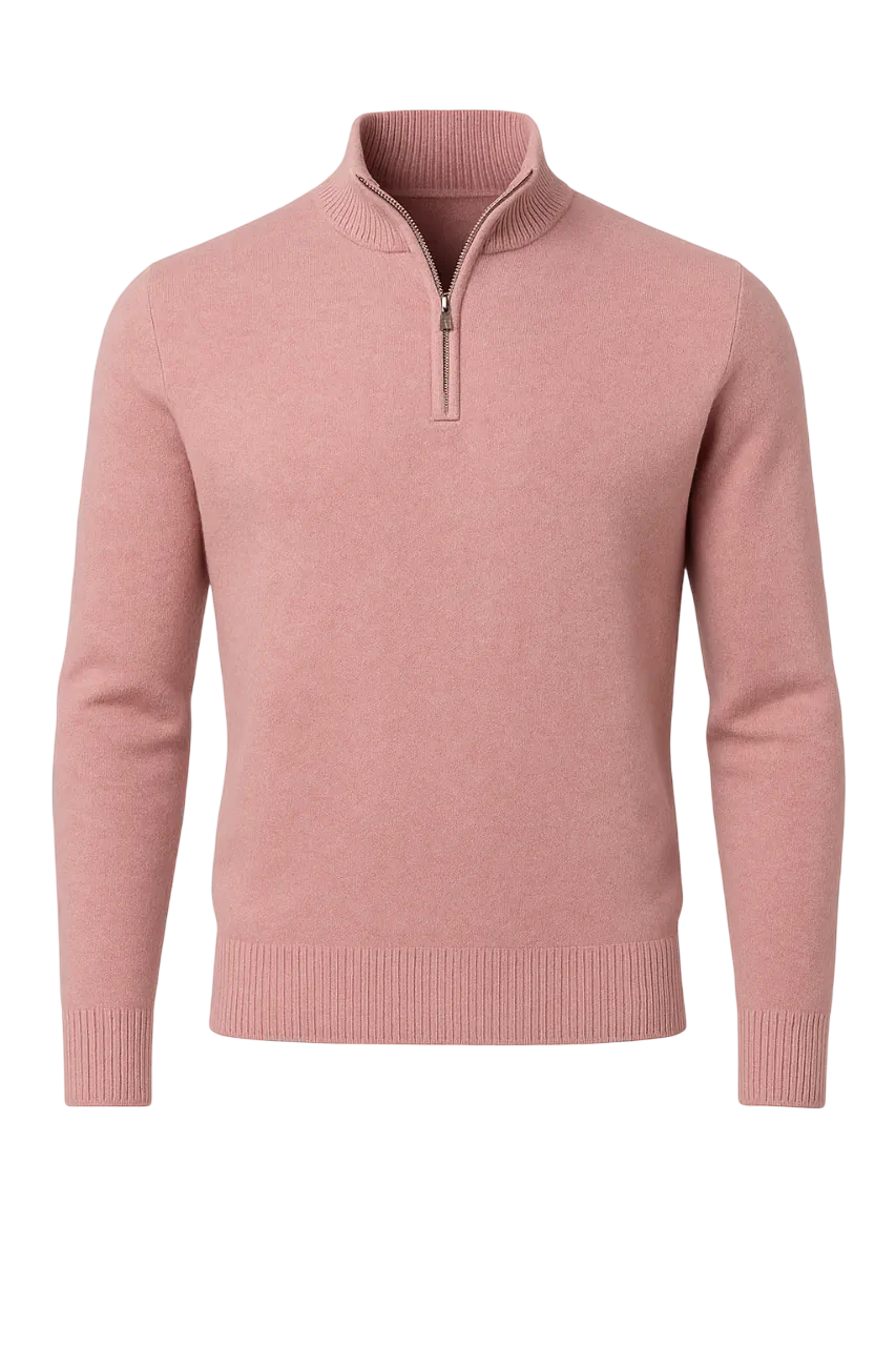 Pink sweater with a zipper on a white background