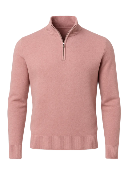 Pink sweater with a zipper on a white background