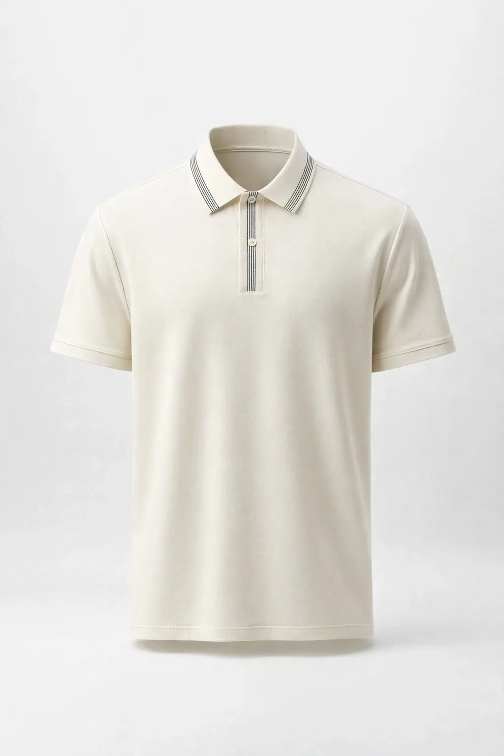 Beige polo shirt with a zipper on a light gray background